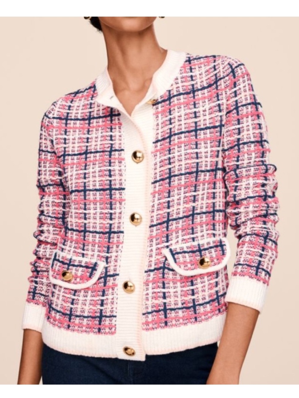 Ann Taylor tweed-style Plaid Sweater Jacket S